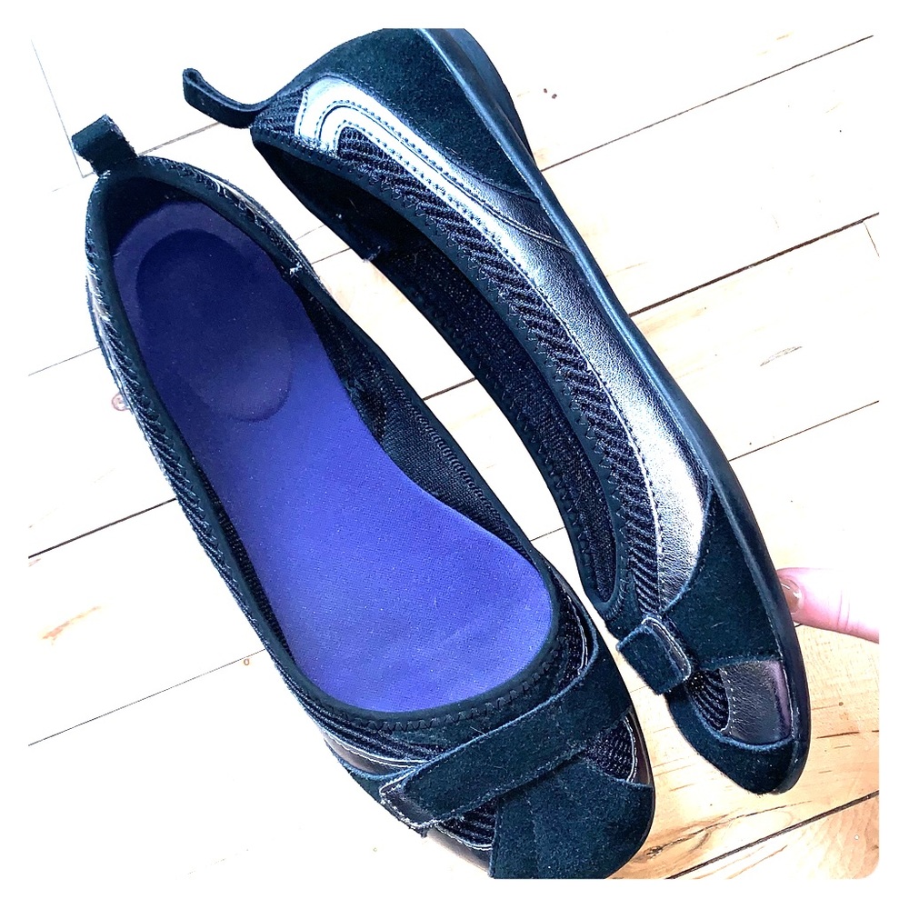 Black and Silver Suede Ballet Flats Size 7.5